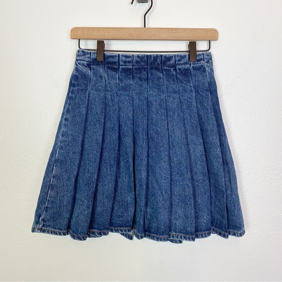 New! Self-Portrait Tailored Pleated Denim Miniskirt - Picture 6 of 10